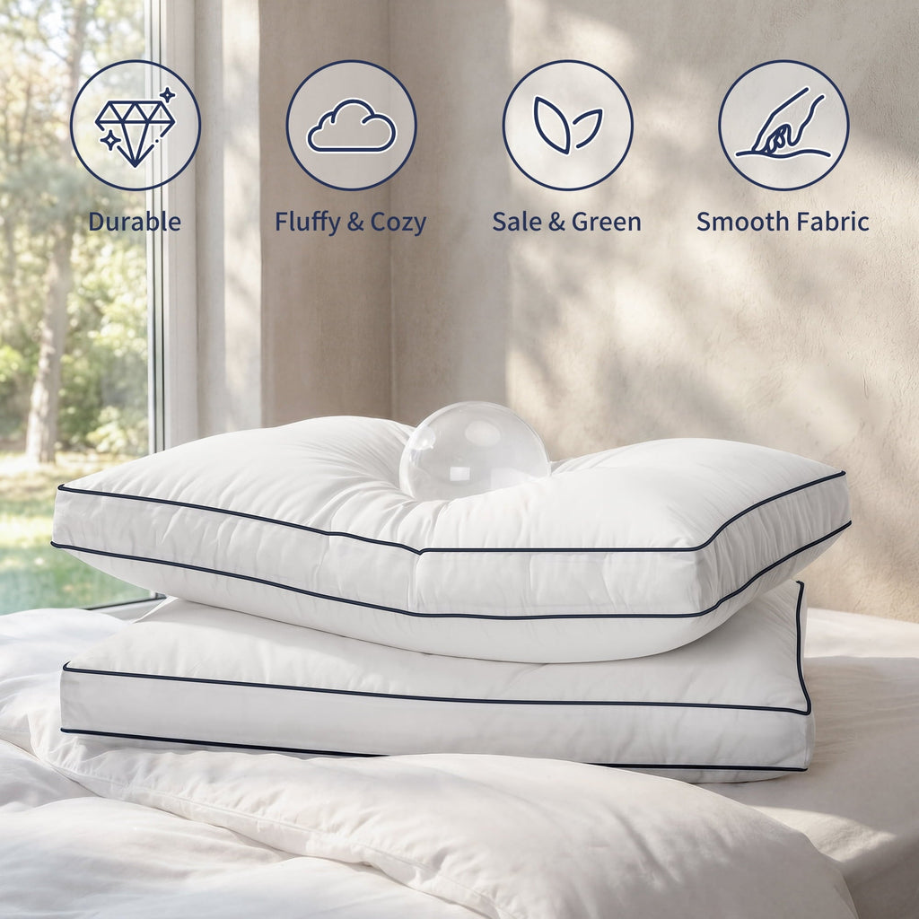 Hotel Collection for Queen Size 2 Pack, Duck Feather and Shredded Memory Foam Soft Luxury Hotel Collection - Ergonomic Memory Foam Pillow for Neck Pain Support Detail