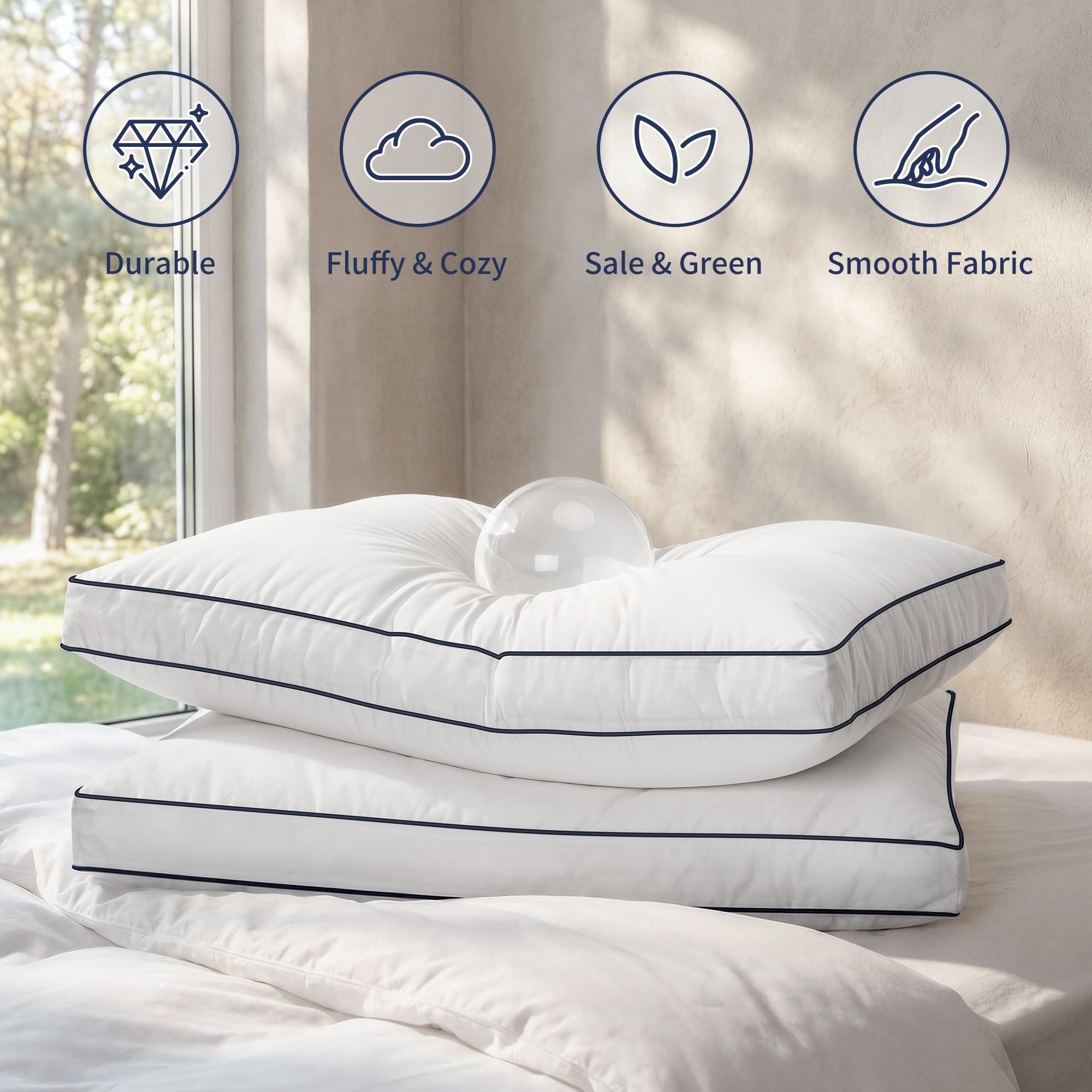 Hotel Collection for Queen Size 2 Pack, Duck Feather and Shredded Memory Foam Soft Luxury Hotel Collection - Ergonomic Memory Foam Pillow for Neck Pain Support Detail