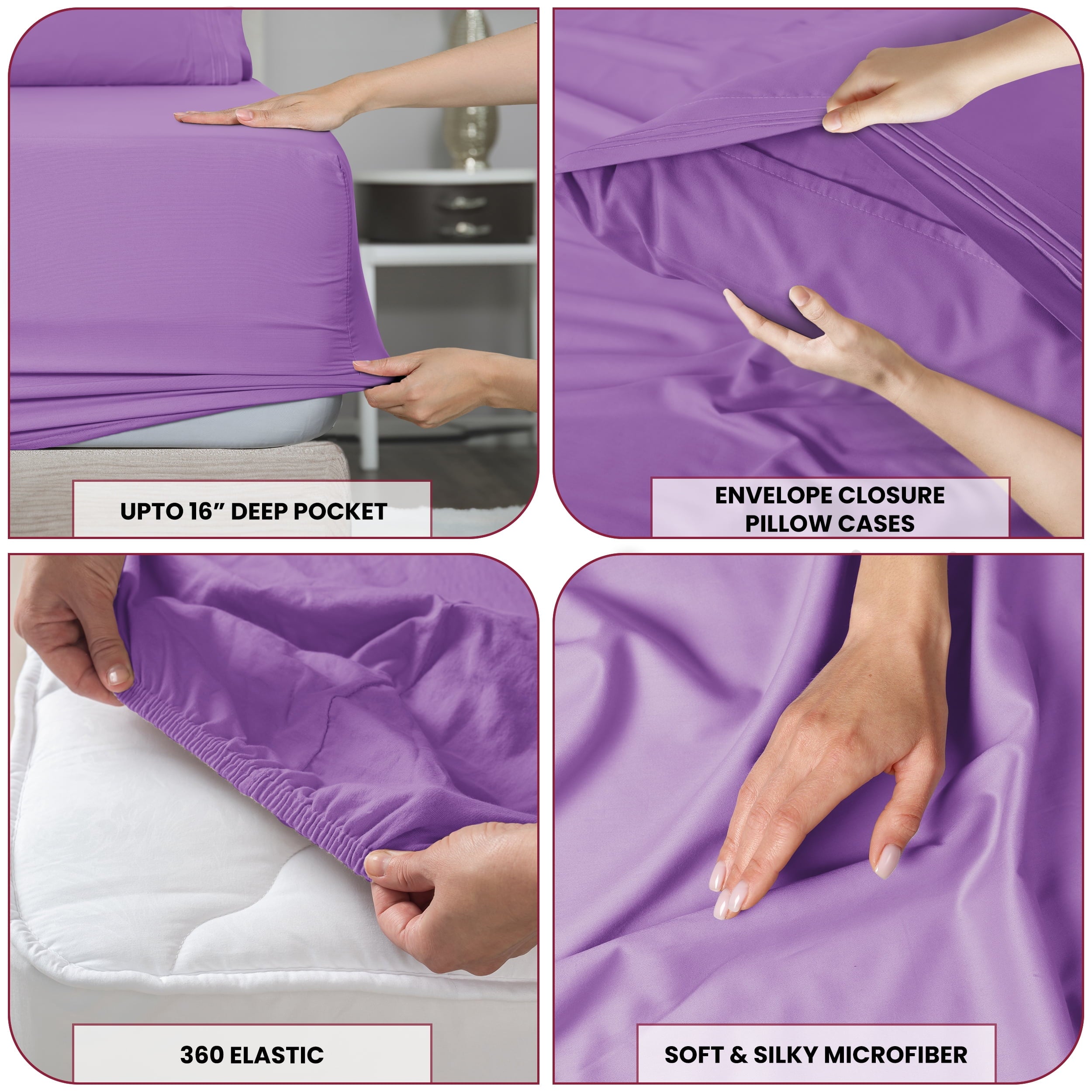 Breathable Luxury Queen Size Sheets Set Brushed Microfiber High GSM, 4 Piece Sheet Set Upto 16 Inches Deep Pocket Bedding Sheets & Pillow - Premium Ultra-Soft Pillowcase Pair for Sleeping Detail