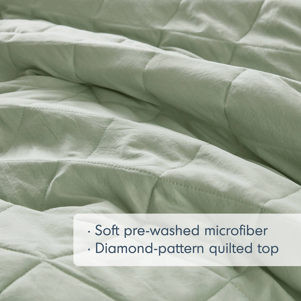 Luxurious Quilted Full/Queen Comforter Set Sage, 3 Pieces Quilted Ruffle Comforters Full/Queen Size, Solid Bedding Comforters Sets, Gif... - All-Season Down Alternative Comforter Insert Detail