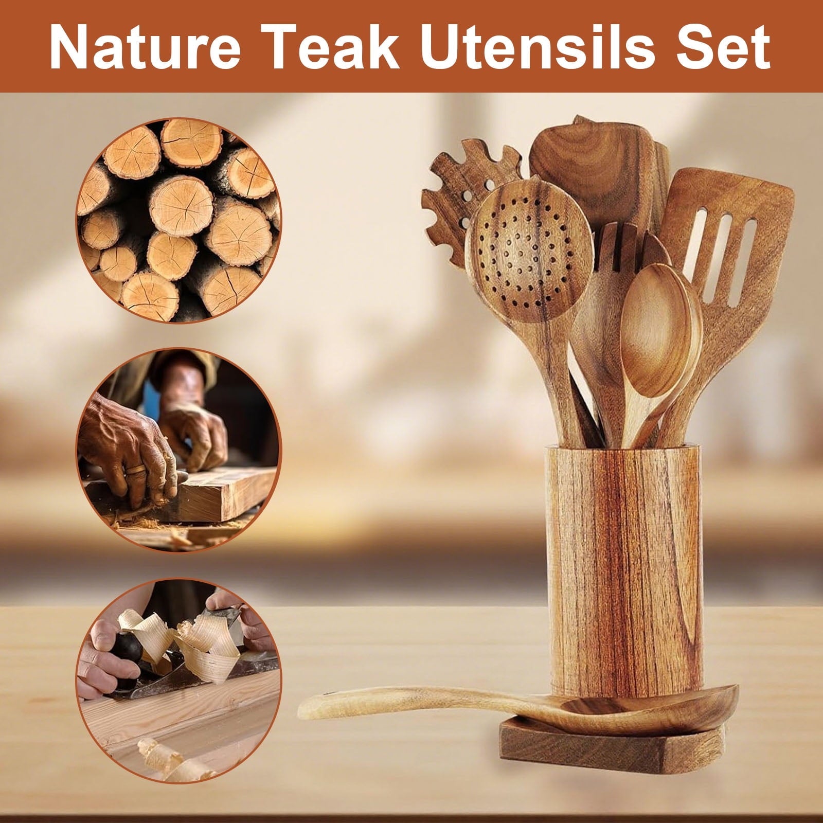 Ergonomic Cooking 10Pcs Wooden Spoons for Cooking, Smooth Finish Teak Wooden Utensils for Cooking, Soft Comfort-Grip Wood Spoons for Co... - Heat-Resistant Silicone Cooking Spatula Turner Detail