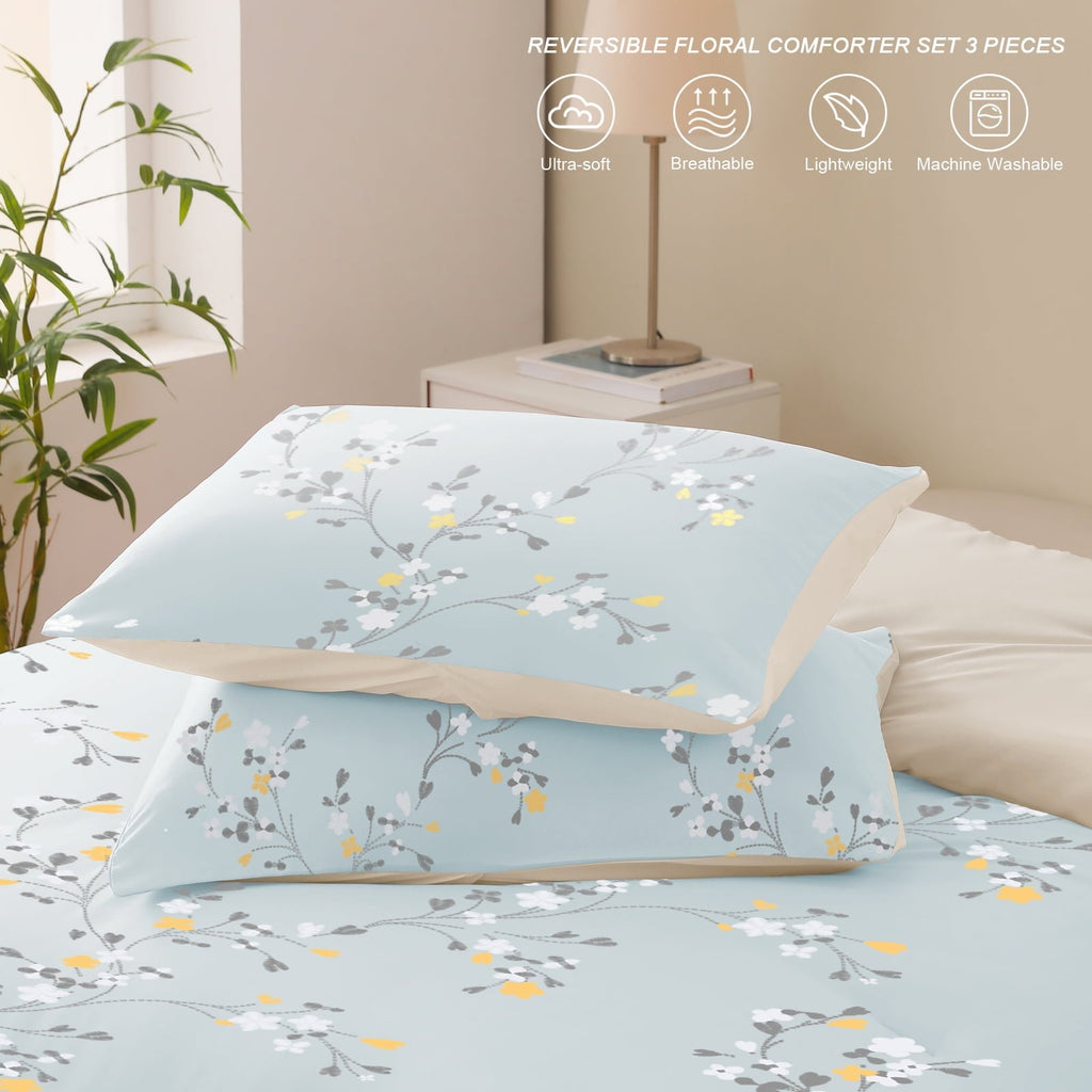 Fluffy Down Alternative 3-Piece Floral King Size Comforter Set, Microfiber Bedding Down Alternative Comforter for All Seasons with 2 Pillow S... - Cloud-Like Soft Lightweight Bed Comforter Detail