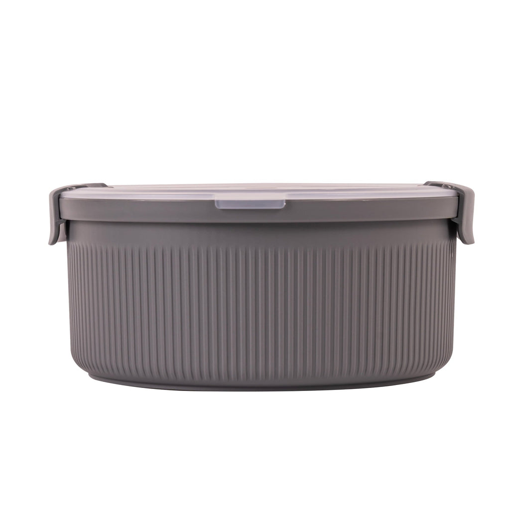 Playful Geometric Food Storage Bento Container, Round, Grey, 47oz Capacity, Ideal Use for Workday Meals and Travel - Squishy Dohnut Sweet Treat Shaped Stress Toy Detail