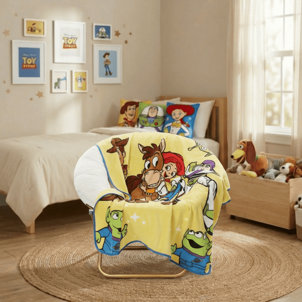 Reversible Sherpa Space Kids Throw Blanket, Soft Coral Fleece, Yellow, 46" x 60" - Luxury Knitted Decorative Throw Blanket with Fringes Detail