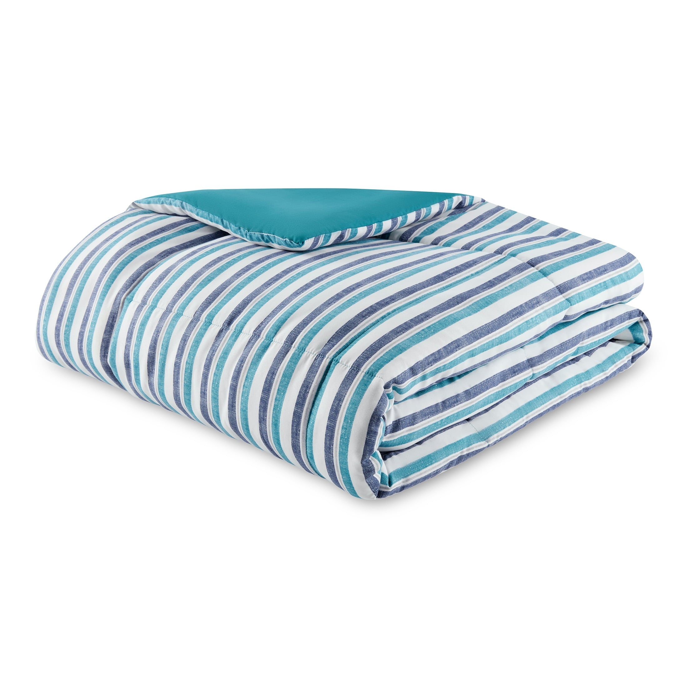 Hypoallergenic Cloud All in One Reversible Comforter and Sheet Set- 7 Piece, Queen, Blue Pinstripe - Hypoallergenic Ultra-Fluffy Quilt for Winter Detail