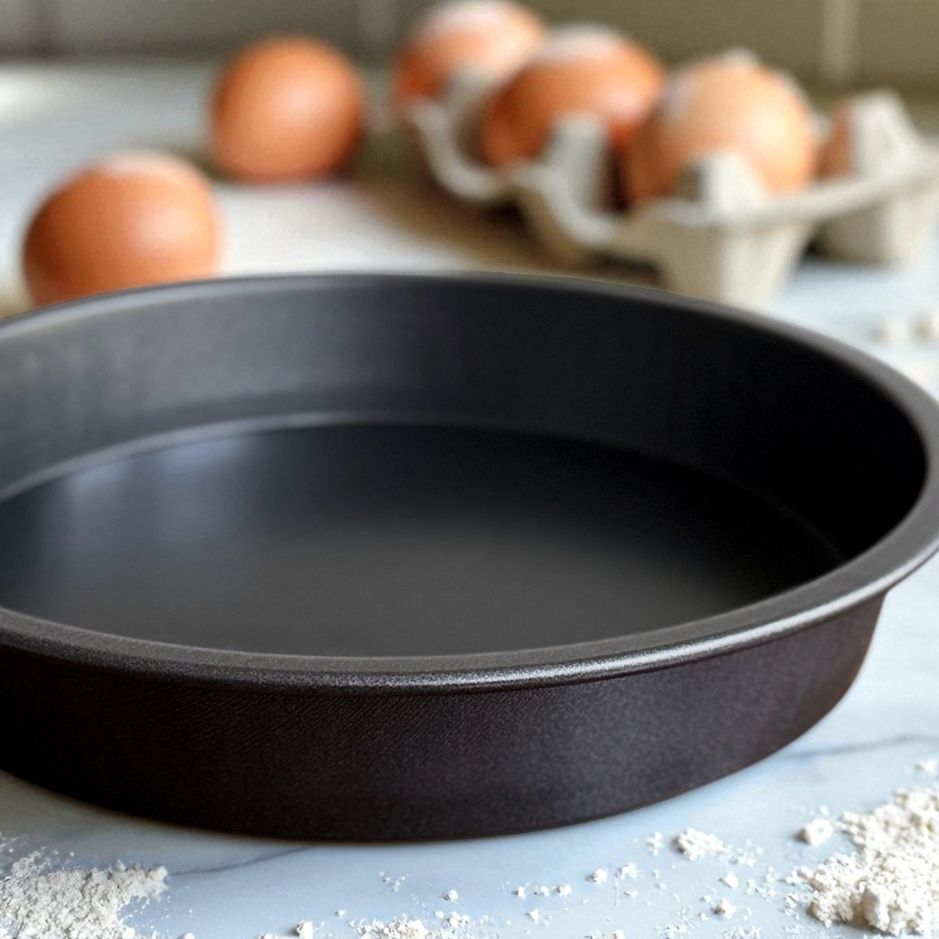 Multi-Functional 9" x 9" Round Nonstick Steel Cake Pan, Dark Gray - Premium Stainless Steel Garlic Presser & Peeler Detail