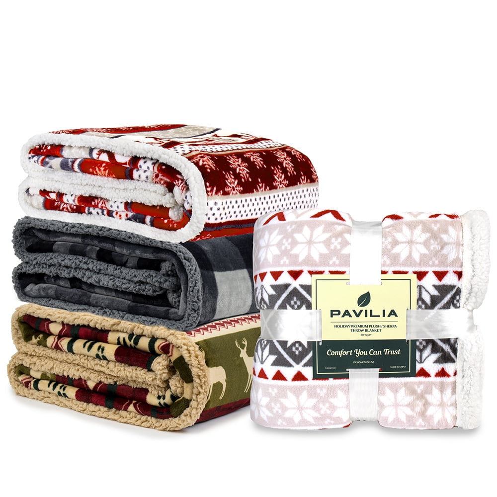 Lightweight Warm Premium Plush Sherpa Throw Christmas Blanket | Soft, Warm, Cozy, Reversible Microfiber Winter Cabin Throw | Plaid Hol... - Luxury Knitted Decorative Throw Blanket with Fringes Detail