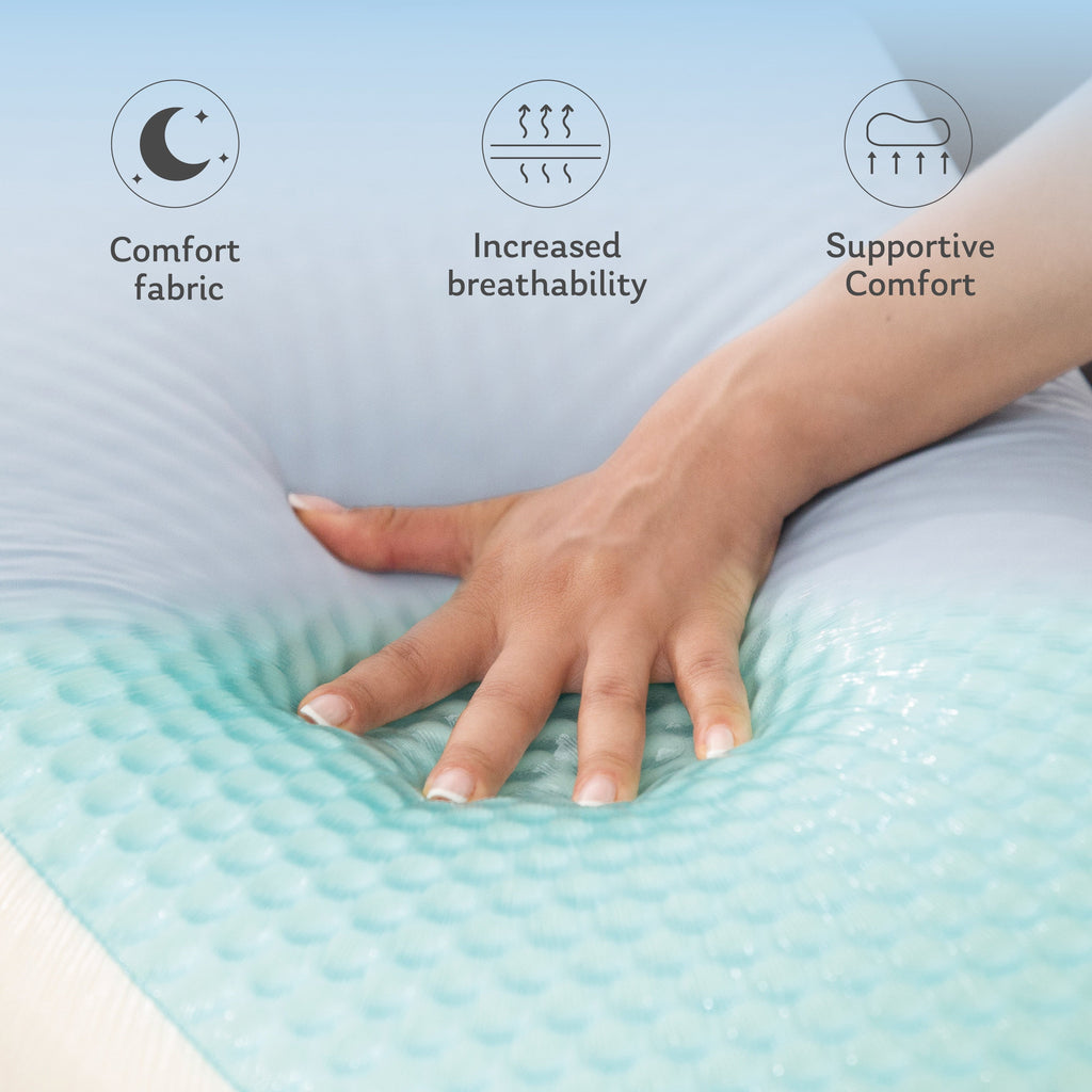 Decorative Plump Memory Foam Pillow, Cooling Gel Bed Pillow, Queen, Blue - Orthopedic Shredded Foam Bed Pillow Set Detail