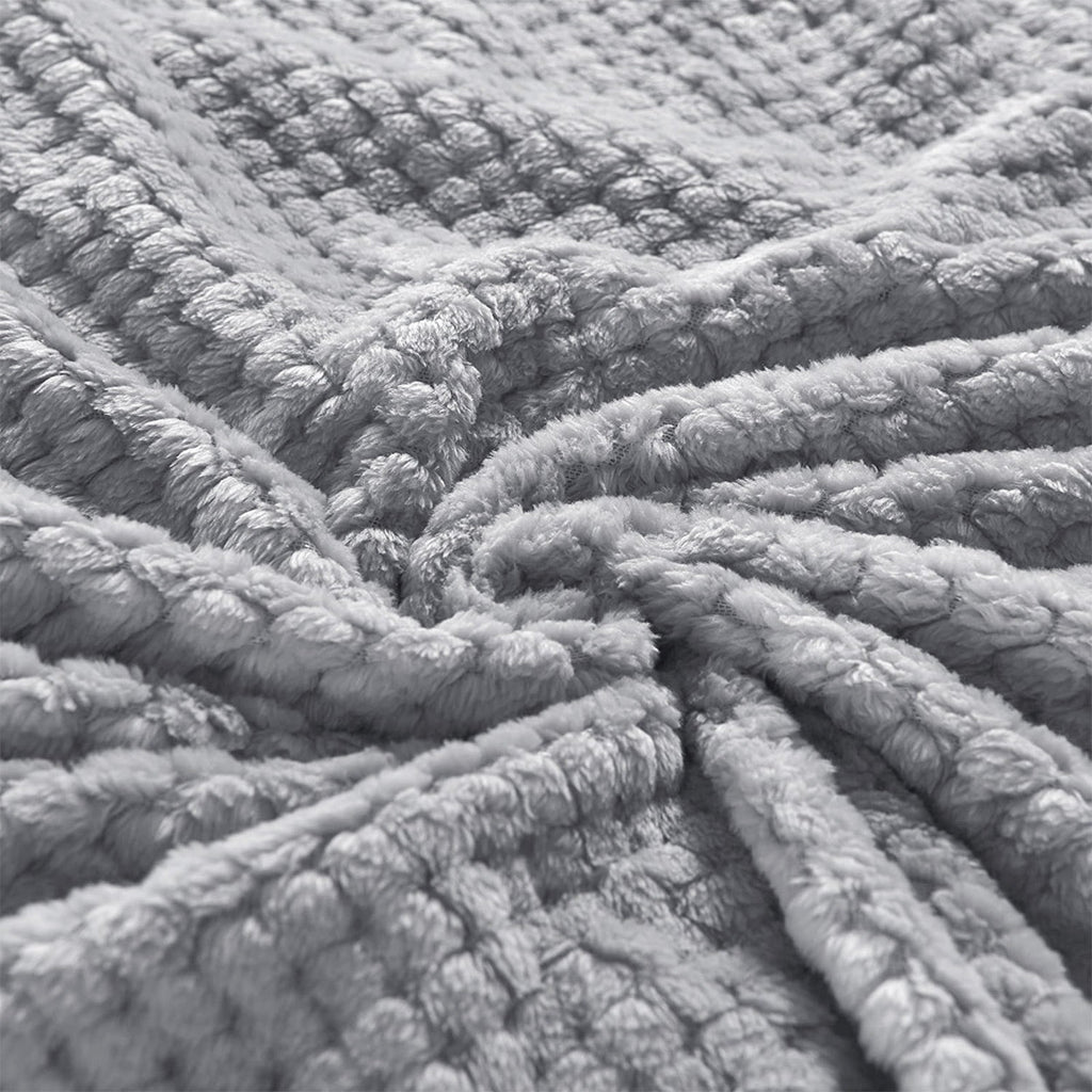Cozy Fleece Waffle Textured Extra Large Fleece Blanket, Super Soft and Warm Throw Blanket for Couch, Sofa and Bed (Light Grey, 50... - Cozy Fleece Throw Blanket for Couch & Bed Detail