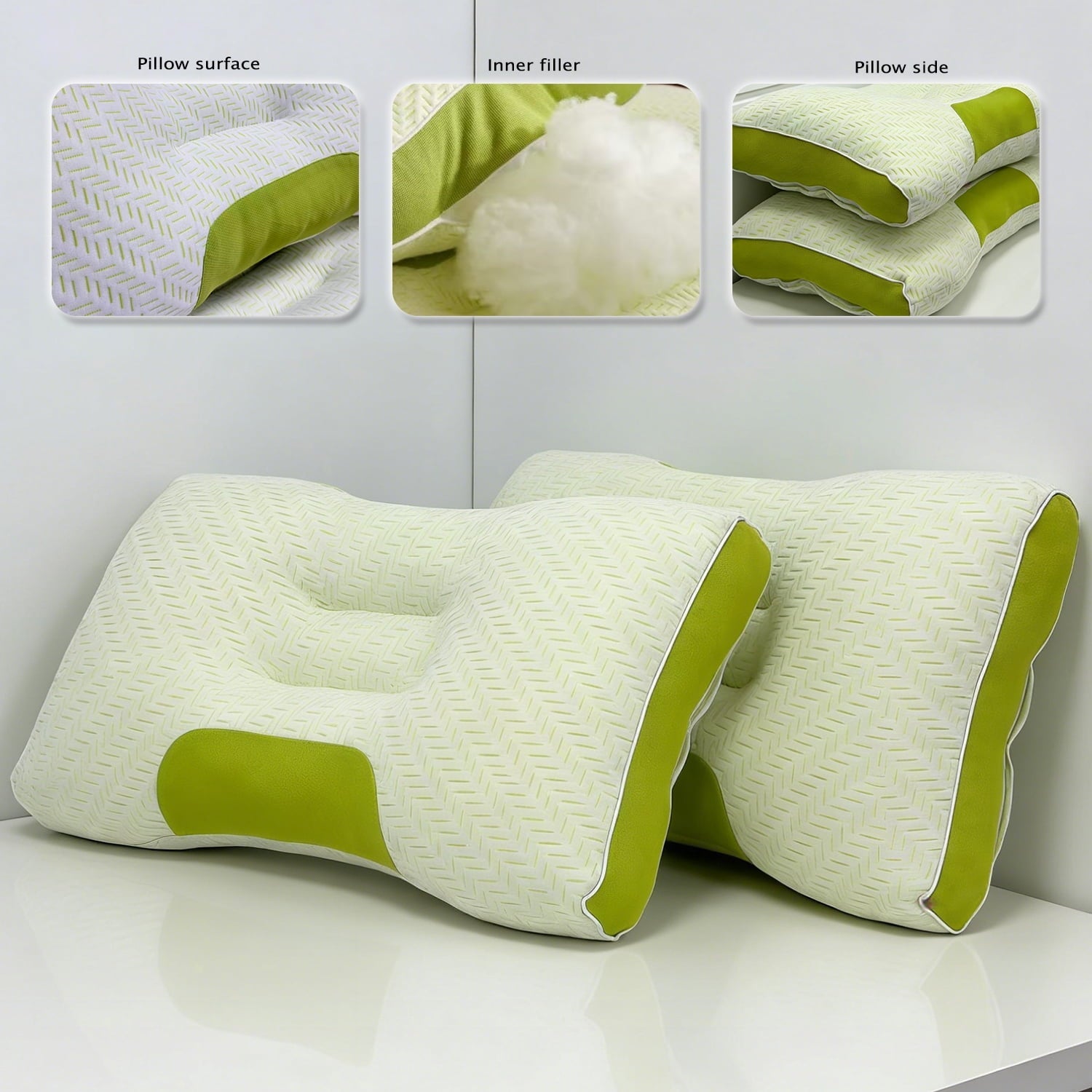 Decorative Plump 2-Pack Bamboo Fiber Bed Pillow (29.13" x 18.9") - A-Class Safe and Cooling - Orthopedic Shredded Foam Bed Pillow Set Detail