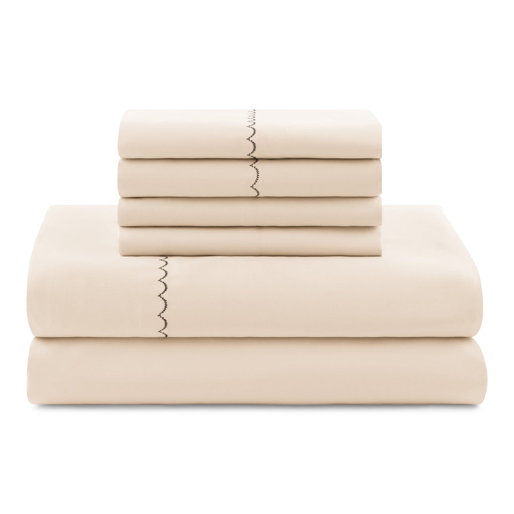 Heavyweight Warmth Soft Touch Bed in a Bag 11-Piece Reversible Tan & Black Striped Comforter Set with Sheets, Queen - All-Season Down Alternative Comforter Insert Detail