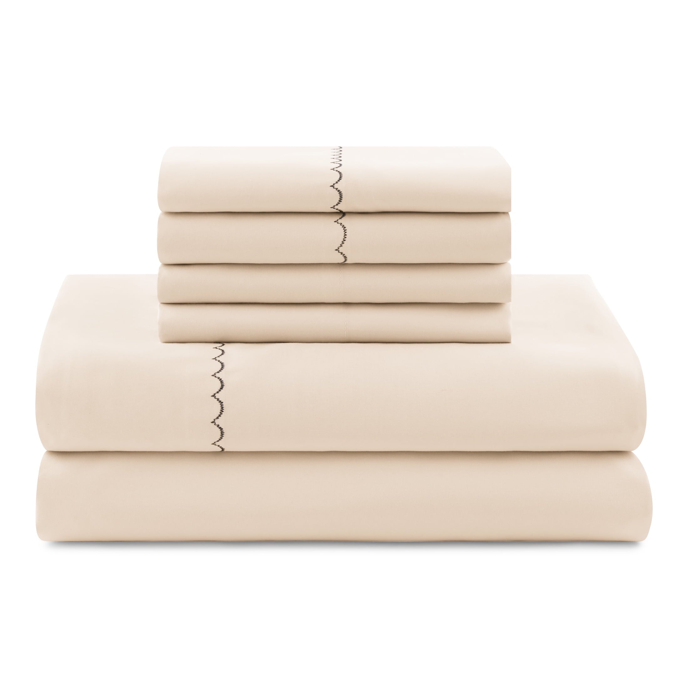 Heavyweight Warmth Soft Touch Bed in a Bag 11-Piece Reversible Tan & Black Striped Comforter Set with Sheets, Queen - All-Season Down Alternative Comforter Insert Detail