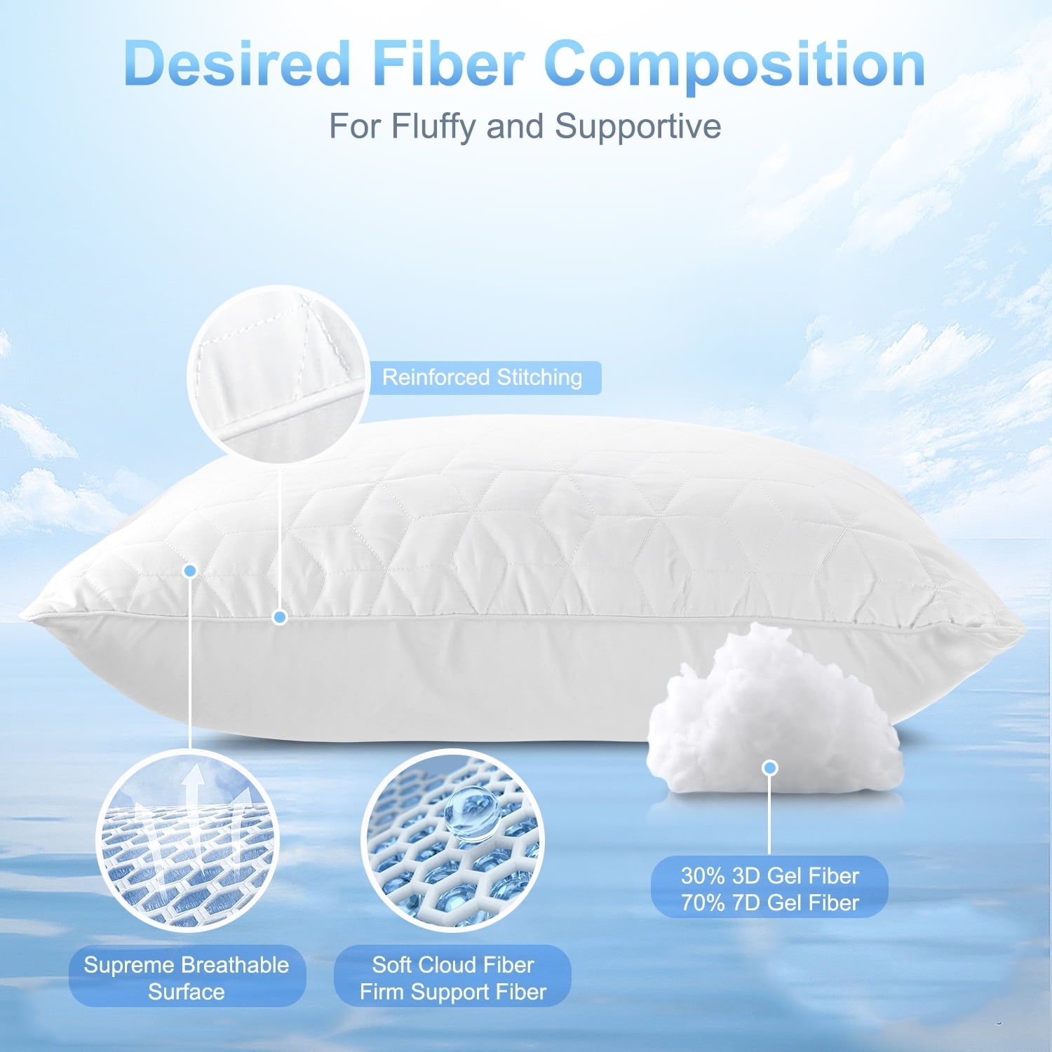 Hotel Collection Bed Pillows for Sleeping 2 pack, King Size Cooling Pillows Hotel Quality with Premium Soft Down Alternative Fill for ... - Orthopedic Shredded Foam Bed Pillow Set Detail
