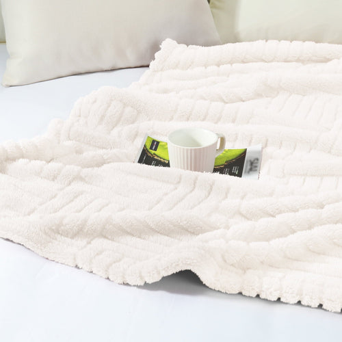 Decorative Knitted Fluffy Fleece Throw Blanket 50"x60" for Couch, Bed, Sofa, Fuzzy Soft Cozy Throw with Decorative Jacquard Pattern for ... - Super Soft Reversible Sherpa Flannel Blanket Detail
