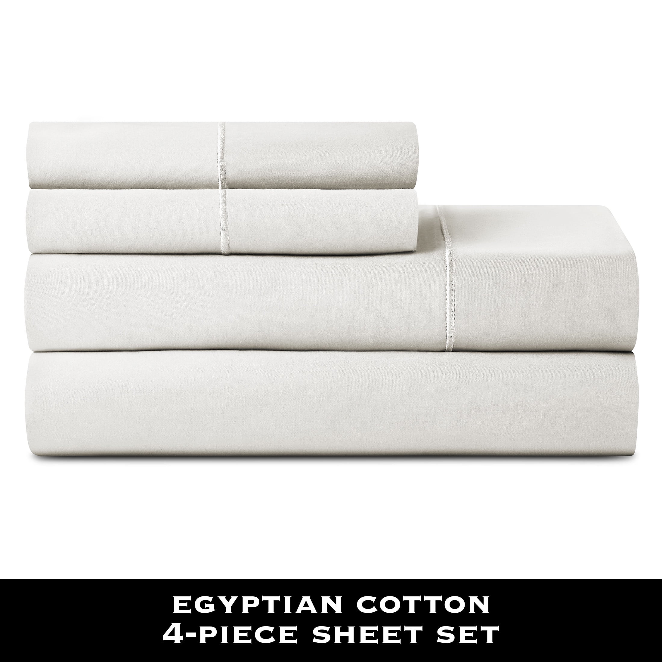 Ultra-Soft 4-Piece 600 Thread Count White Egyptian Cotton Adult Bed Sheet Set, King - Deep Pocket - Cooling Hotel Quality Bedding Sheets and Pillowcases Detail