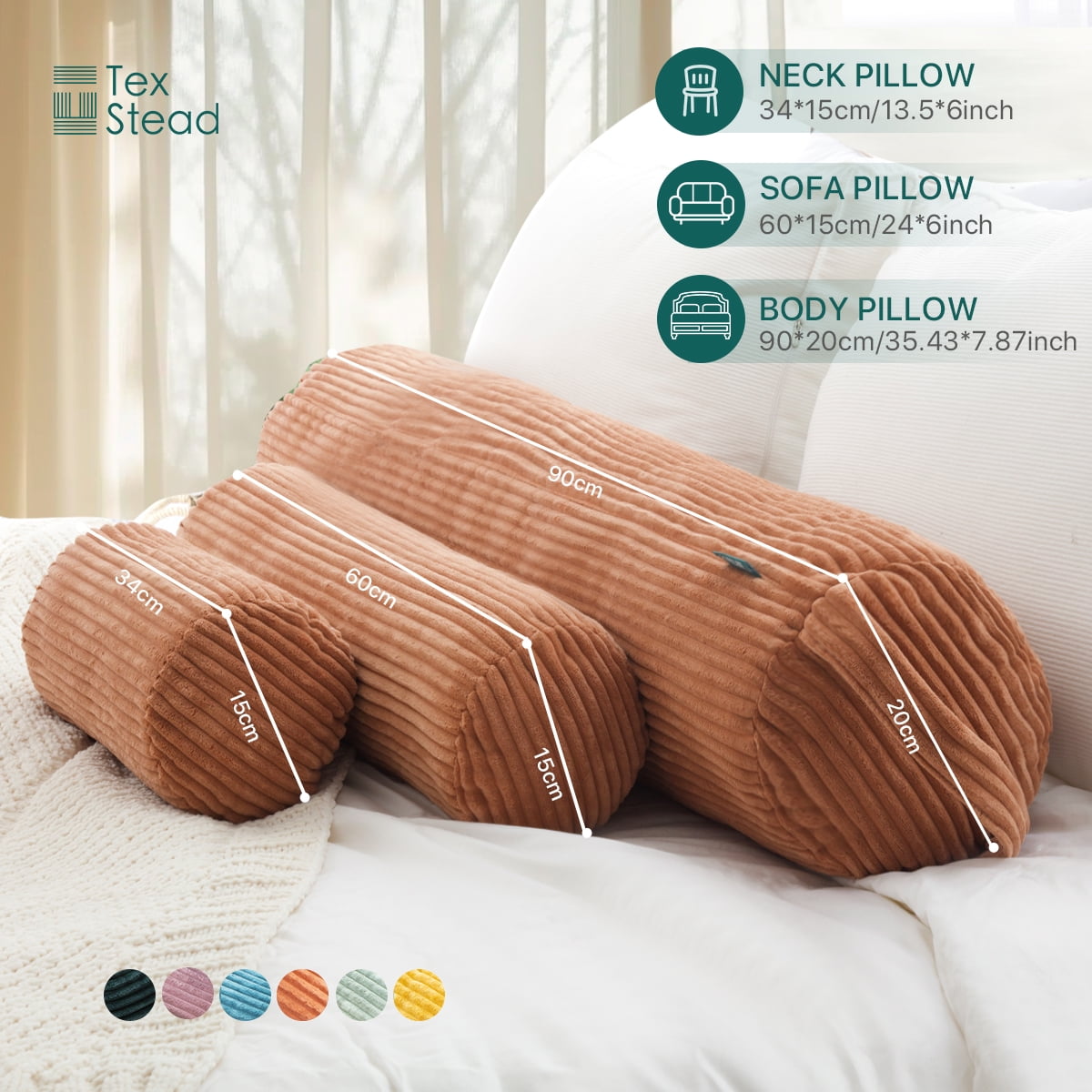 Fluffy Shredded Multifunctional Long Pillow- uitable for yoga,Lumbar and Neck Support Roll Pillow- Orange（6"x14") - Ergonomic Memory Foam Pillow for Neck Pain Support Detail