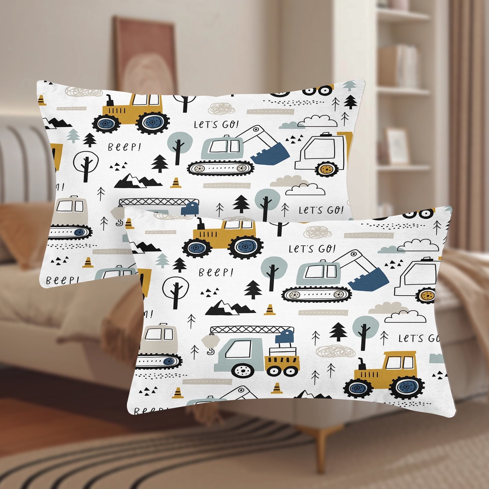 Breathable Luxury Cartoon Excavator Sheet Set for Kids Boys Truck Construction Bedding Set Engineering Vehicle Bed Sheet Sets with 1 Fi... - Luxury Bed Sheet Set with Deep Pockets Detail