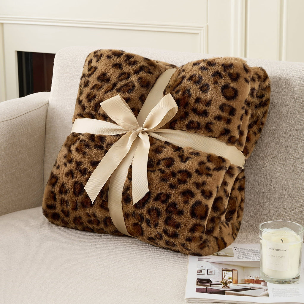 Super Soft Flannel Leopard Print Throw Blanket Soft Cozy Fluffy Plush Cheetah Print Blanket for Home Decor,50"x60",Brown - Super Soft Reversible Sherpa Flannel Blanket Detail