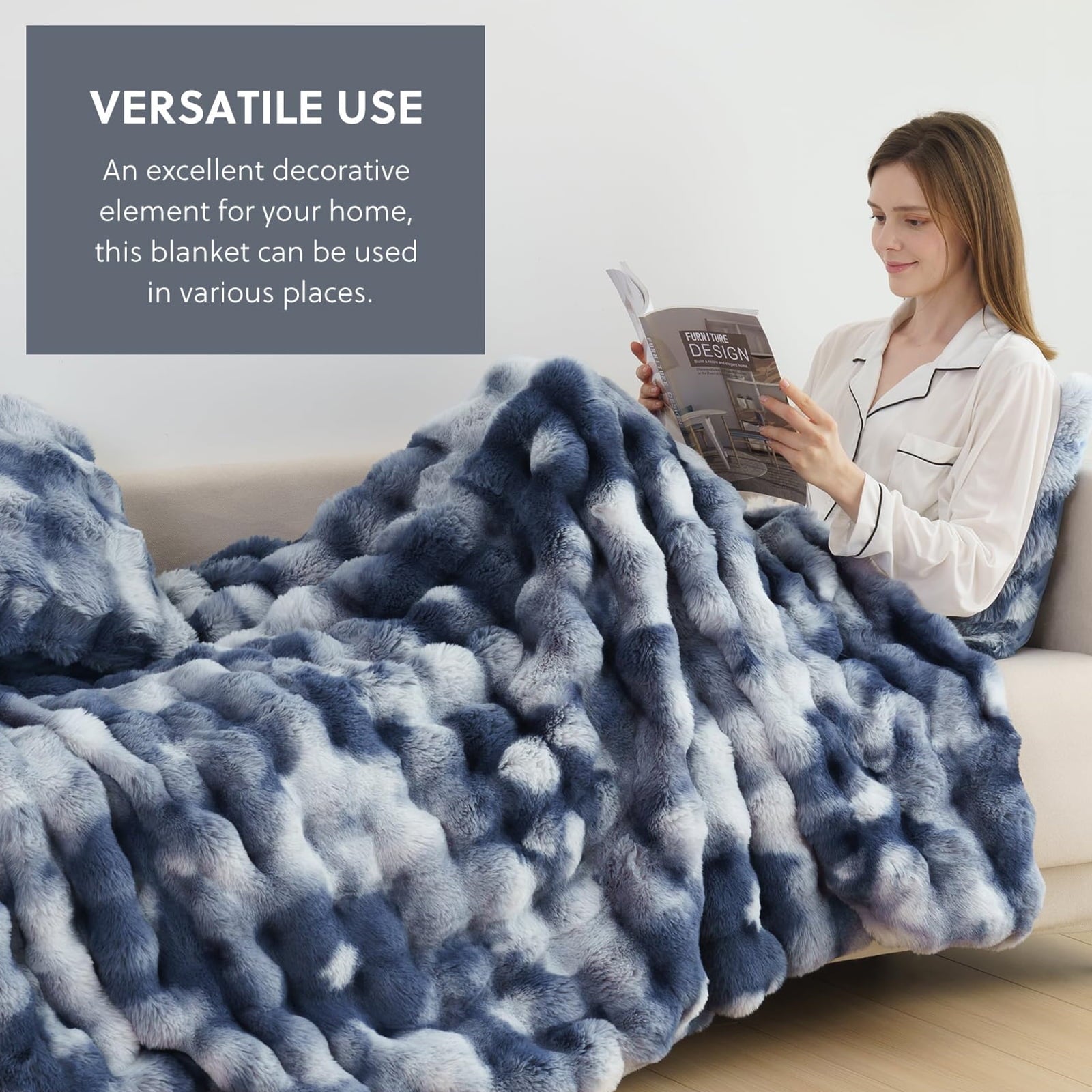 Lightweight Warm Faux Fur Throw Blanket for Couch Luxury Fluffy Thick Bubble Blanket Warm Cozy Throw for Bedroom Living Room, 50" x 60... - Lightweight Plush Warm Blanket for All Seasons Detail