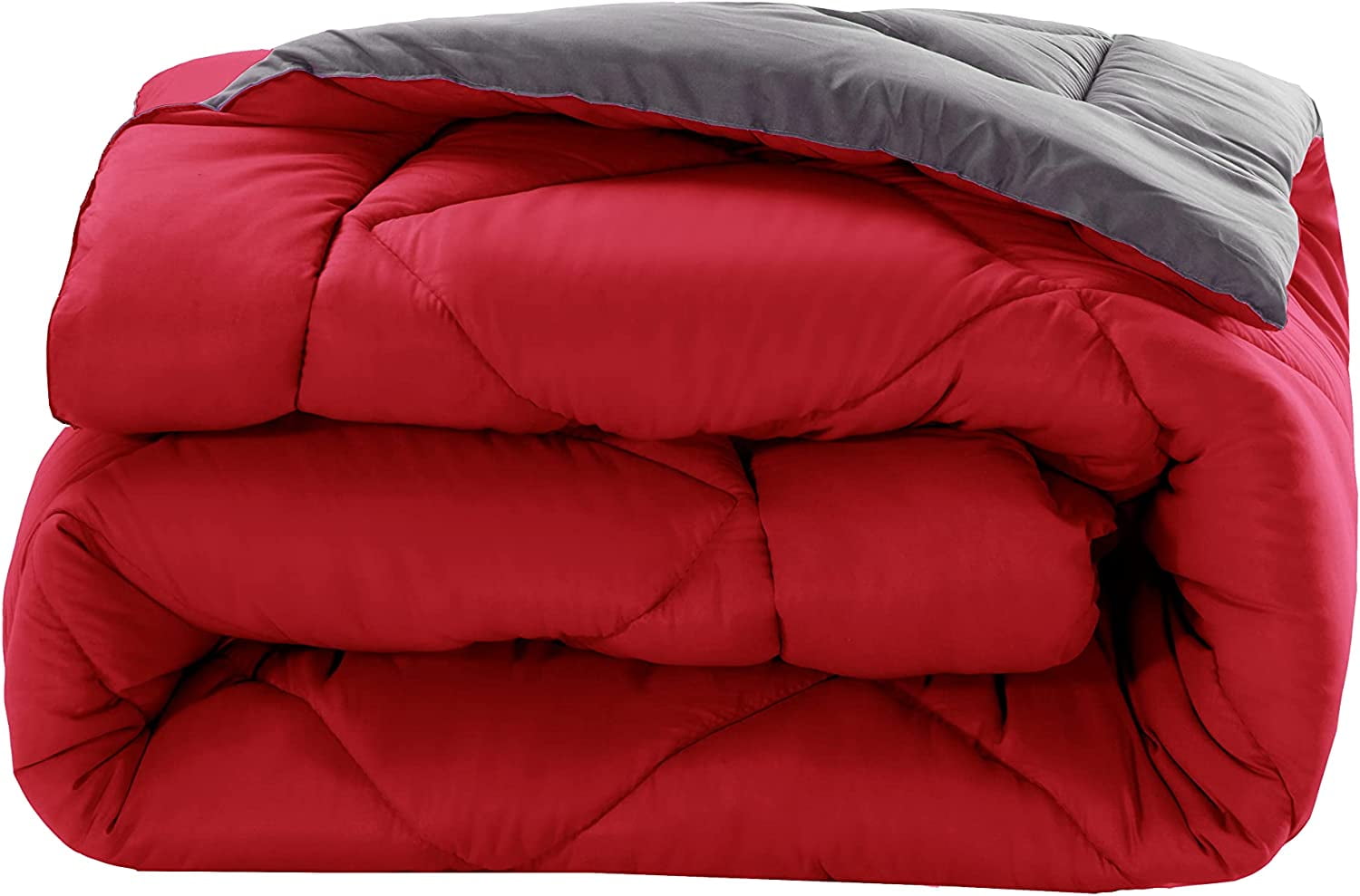 All-Season Reversible 3pc Comforter Set- Available In A Few Sizes And Colors , Full/Queen, Red/Gray - Hypoallergenic Ultra-Fluffy Quilt for Winter Detail