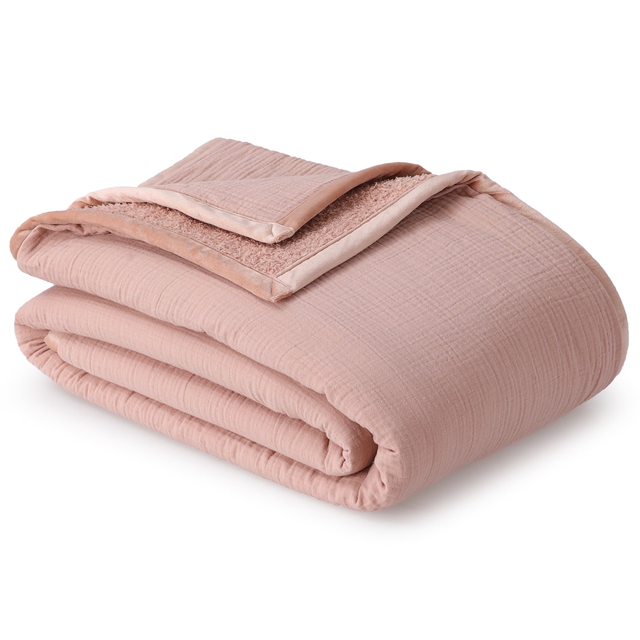 Reversible Sherpa Gauze Reverse to Cozy Knit Super Soft Throw Blanket, Oversized, Antique Blush - Lightweight Plush Warm Blanket for All Seasons Detail