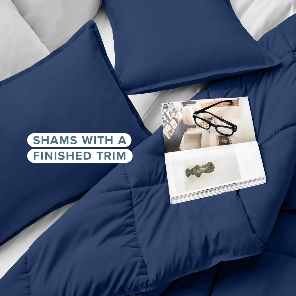 Heavyweight Warmth Down Alternative Comforter Set - 3-Pieces - All Seasons - Queen, Dark Blue - All-Season Down Alternative Comforter Insert Detail