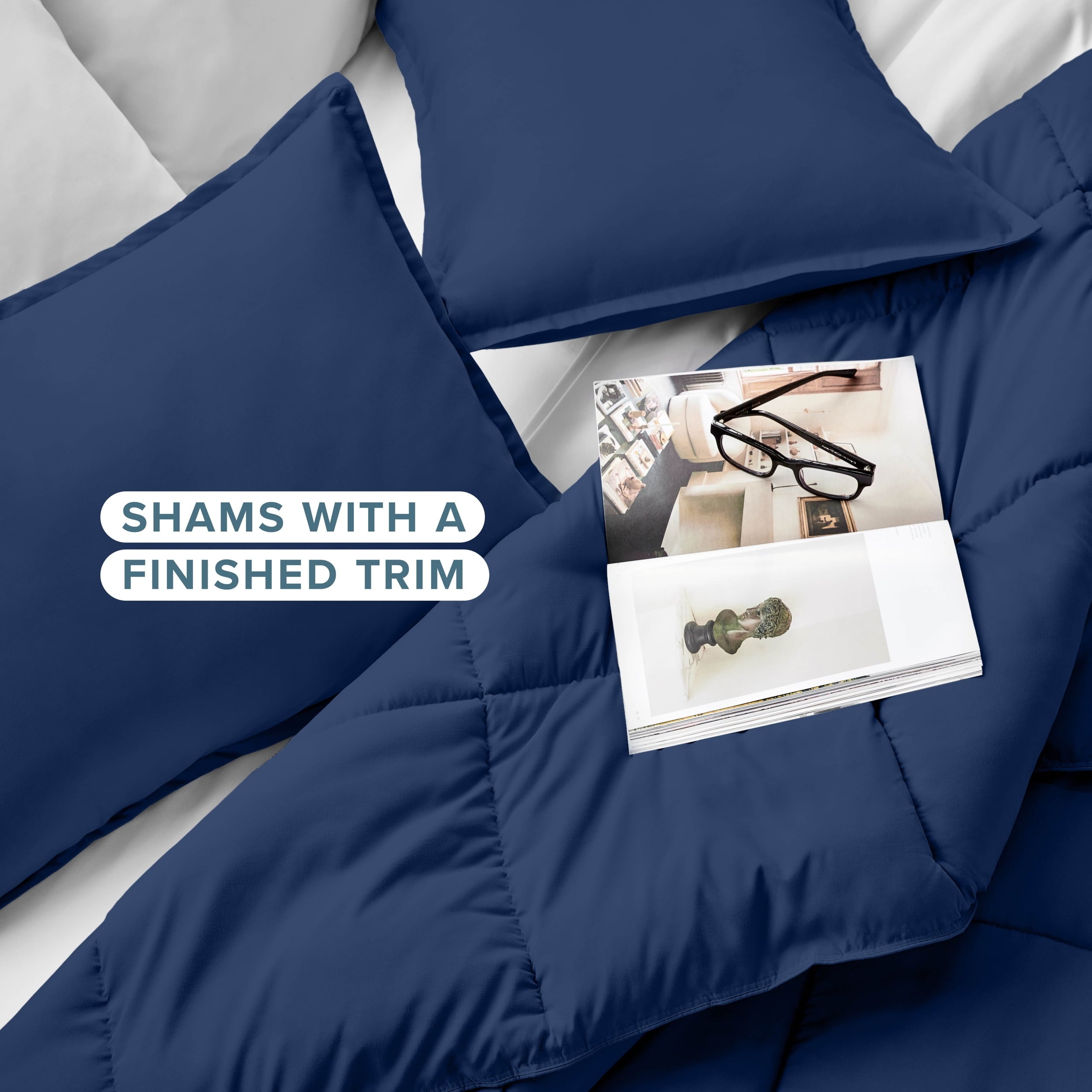 Heavyweight Warmth Down Alternative Comforter Set - 3-Pieces - All Seasons - Queen, Dark Blue - All-Season Down Alternative Comforter Insert Detail