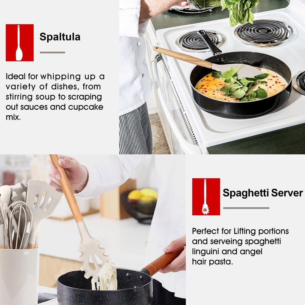 Chef-Quality Kitchen Utensils Set of 6, Silicone Cooking Utensils with Wooden Handle, Non-Stick Cookware & Heat Resistant, Include... - High-Precision Culinary Tool for Baking & Cooking Detail