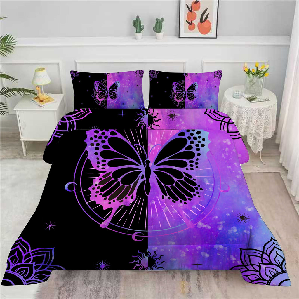 Heavyweight Warmth Butterfly Comforter Set Full Size for Girls Kids Teens Black Blue Purple Tie Dye Bedding Set 3 Pieces - Hypoallergenic Ultra-Fluffy Quilt for Winter Detail