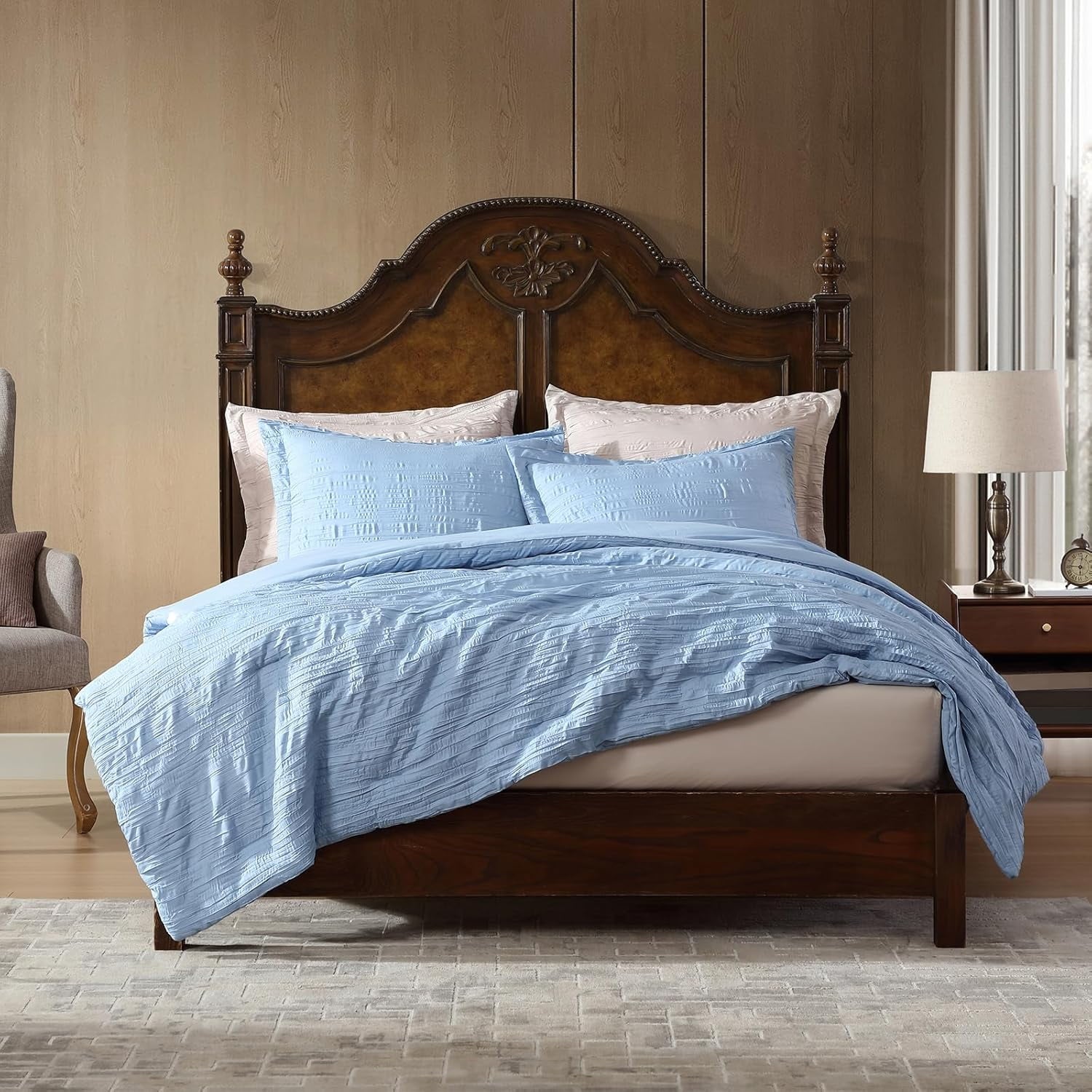 Heavyweight Warmth Queen Comforter Set Chambray Blue, 3 Pieces Comforter Set, All Season Lightweight Soft Embossed Bedding (86" x 88" Co... - Cloud-Like Soft Lightweight Bed Comforter Detail
