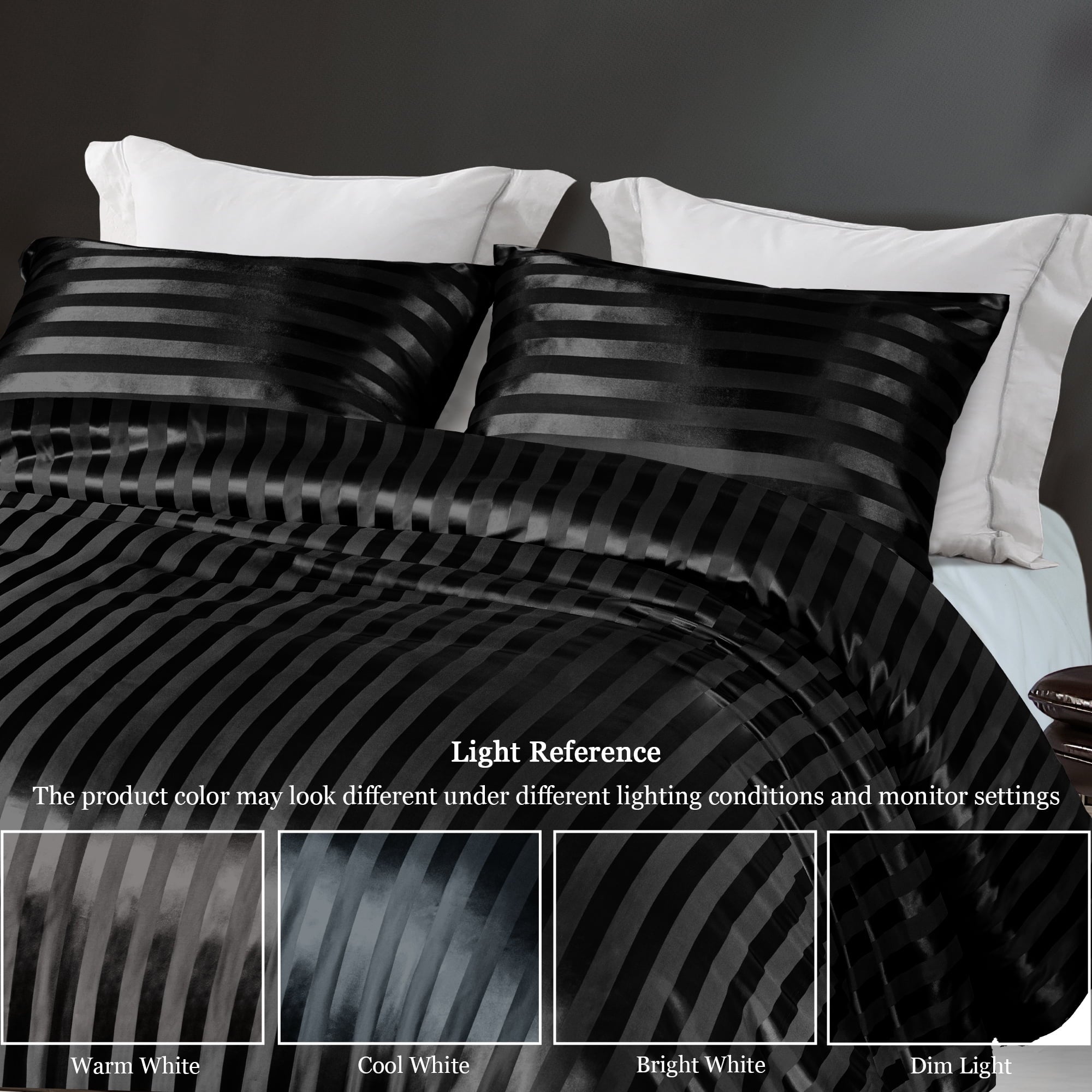 Luxurious Quilted 3-Piece Reversible Silky Soft King Size Comforter Set, Luxury Stripe Satin Oversized Comforter Bedding Set with 2 Sat... - Hypoallergenic Ultra-Fluffy Quilt for Winter Detail