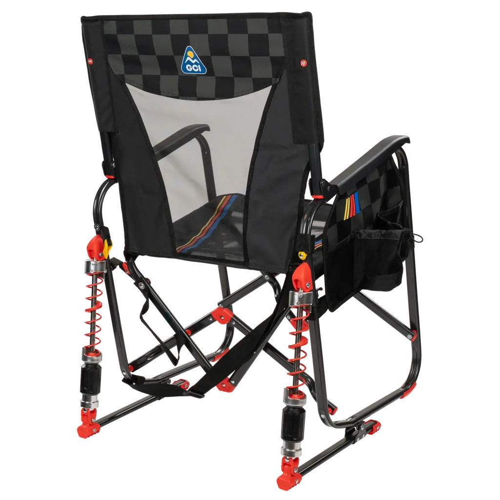 Luxury Camp Adjustable Rocker - NASCAR - Choice 899 - Patented Spring-Action Rocking Chair for Camping Detail