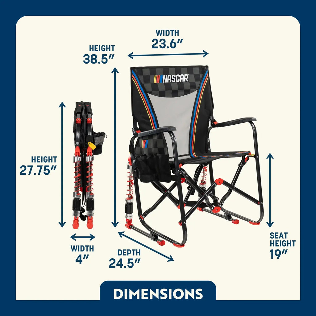 Luxury Camp Adjustable Rocker - NASCAR - Choice 899 - Patented Spring-Action Rocking Chair for Camping Detail