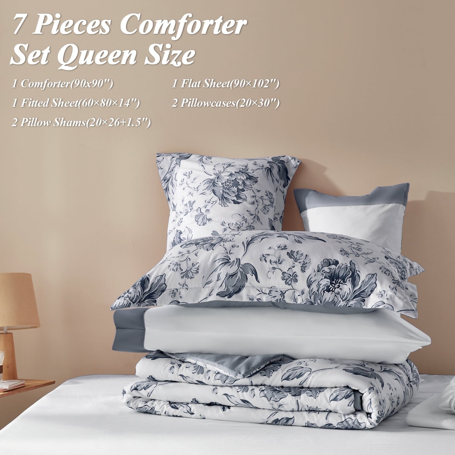 Luxurious Quilted Queen Comforter Sets,7-Pieces Reversible Bedding Sets,Bed in a Bag with Comforter,Flat Sheet and Fitted Sheet,Pillowc... - Hypoallergenic Ultra-Fluffy Quilt for Winter Detail