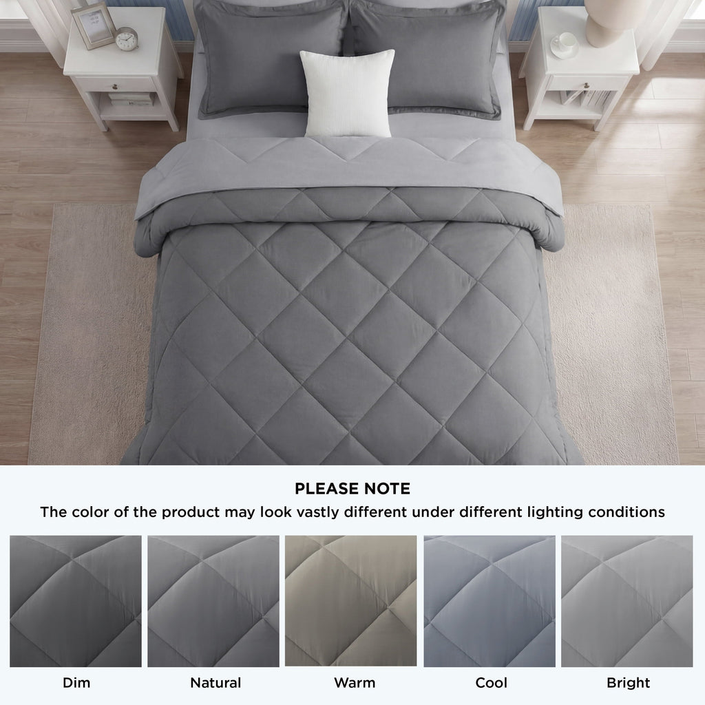 Hypoallergenic Cloud Queen Reversible Comforter Set - 7 Pieces Grey Bedding, Bed in a Bag with Alternative Comforter, Sheets, Pillowcases ... - Cloud-Like Soft Lightweight Bed Comforter Detail