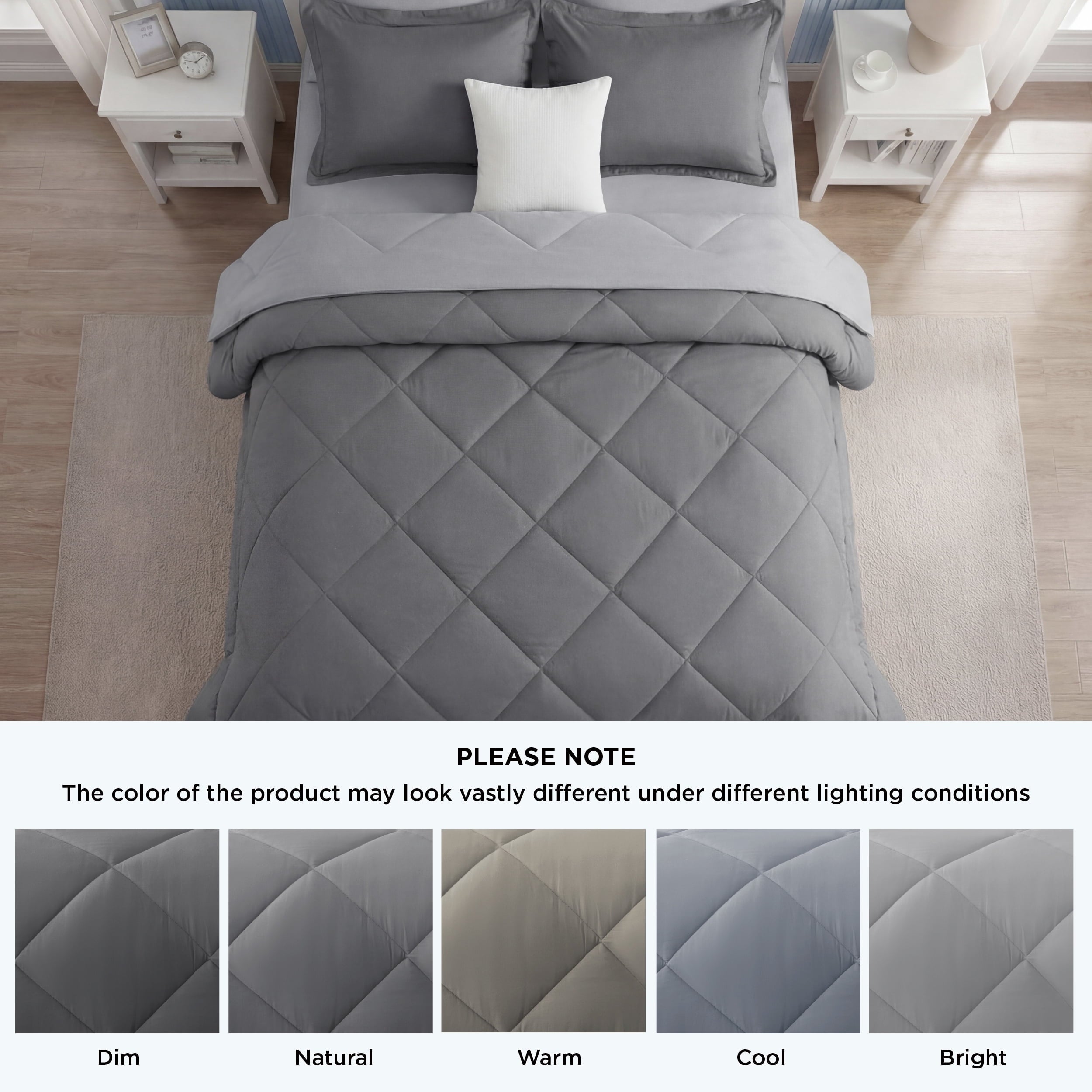 Hypoallergenic Cloud Queen Reversible Comforter Set - 7 Pieces Grey Bedding, Bed in a Bag with Alternative Comforter, Sheets, Pillowcases ... - Cloud-Like Soft Lightweight Bed Comforter Detail