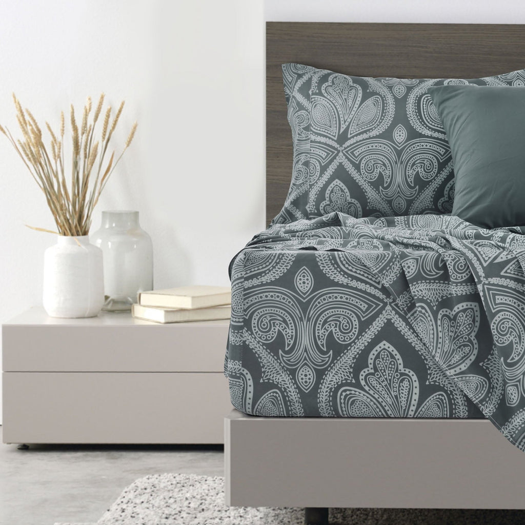 Premium Egyptian Cotton Queen Bed Sheets Set - 6 Piece Brushed Microfiber Bed Sheet - Shrinkage and Fade Resistant - (Queen, Grey) - Breathable Egyptian Cotton Flat & Fitted Sheets Detail