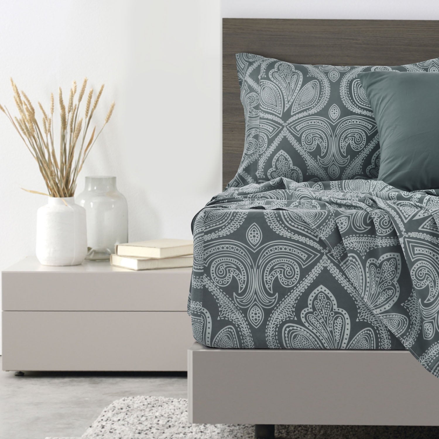 Premium Egyptian Cotton Queen Bed Sheets Set - 6 Piece Brushed Microfiber Bed Sheet - Shrinkage and Fade Resistant - (Queen, Grey) - Breathable Egyptian Cotton Flat & Fitted Sheets Detail