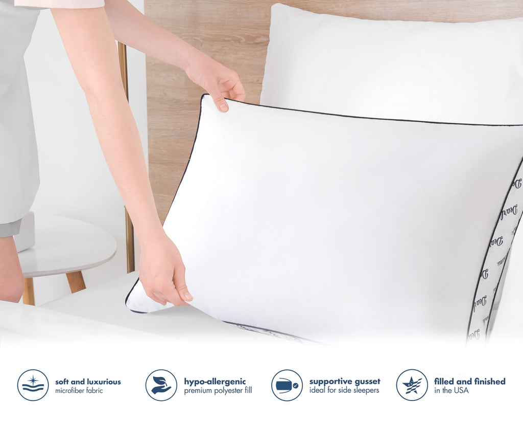 Hotel Collection Cozy Gusseted Bed Pillow Standard, White - Ergonomic Memory Foam Pillow for Neck Pain Support Detail