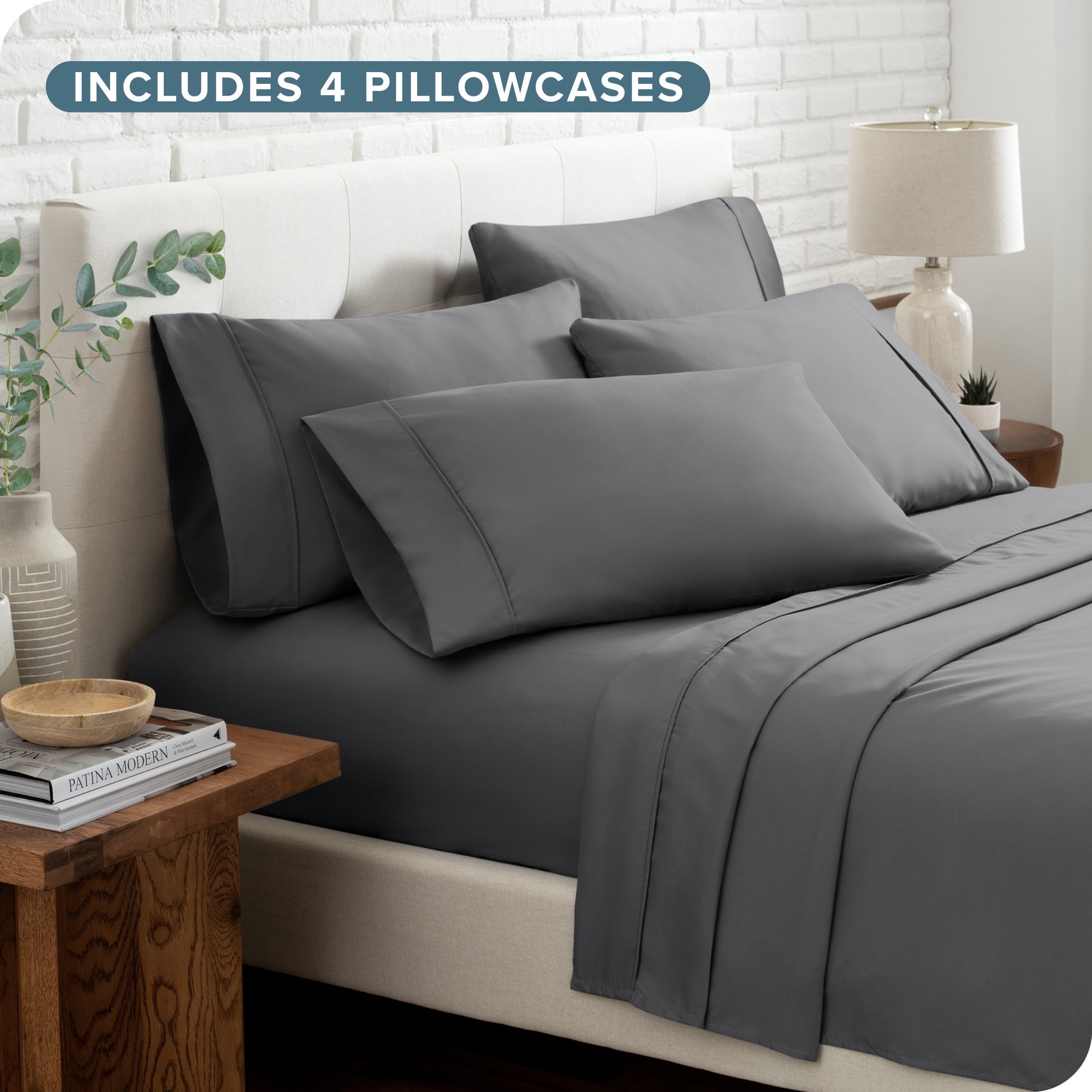 Breathable Luxury Luxury Bed Sheet Set- 6 Piece - Queen, Gray - Premium Ultra-Soft Pillowcase Pair for Sleeping Detail