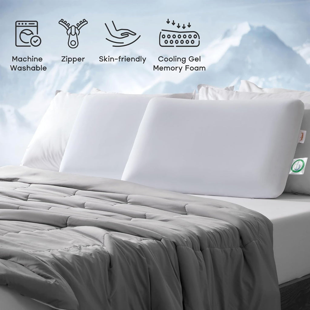 Decorative Plump Ultra Thin Cooling Memory Foam Pillows, Summer Bed Pillows for Back, Stomach or Side Sleepers, Flat Pillow with Washa... - Hotel Quality Plush Sleeping Pillows Detail