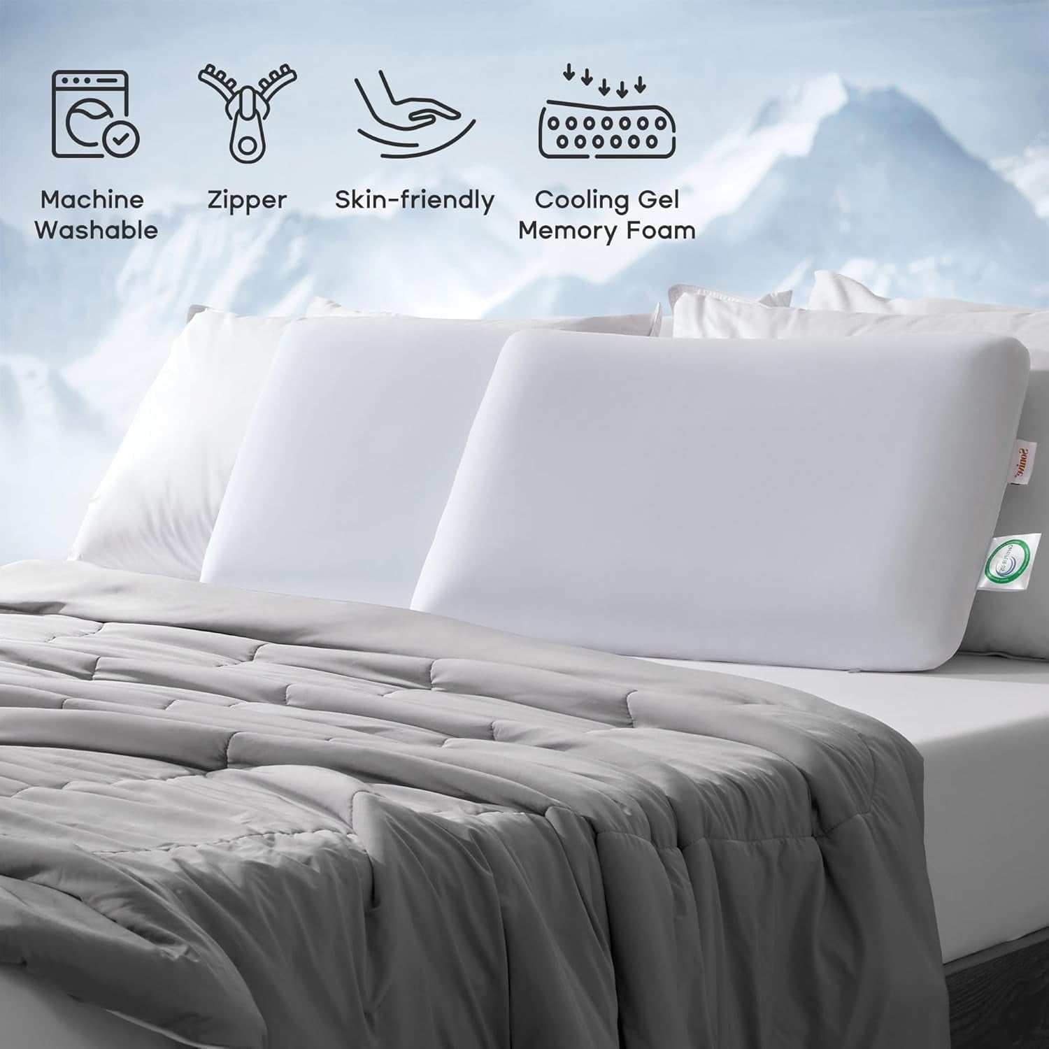 Decorative Plump Ultra Thin Cooling Memory Foam Pillows, Summer Bed Pillows for Back, Stomach or Side Sleepers, Flat Pillow with Washa... - Hotel Quality Plush Sleeping Pillows Detail