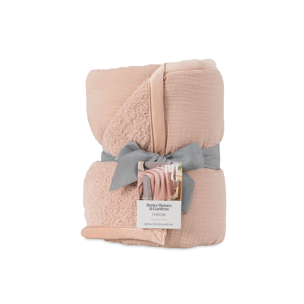 Reversible Sherpa Gauze Reverse to Cozy Knit Super Soft Throw Blanket, Oversized, Antique Blush - Lightweight Plush Warm Blanket for All Seasons Detail