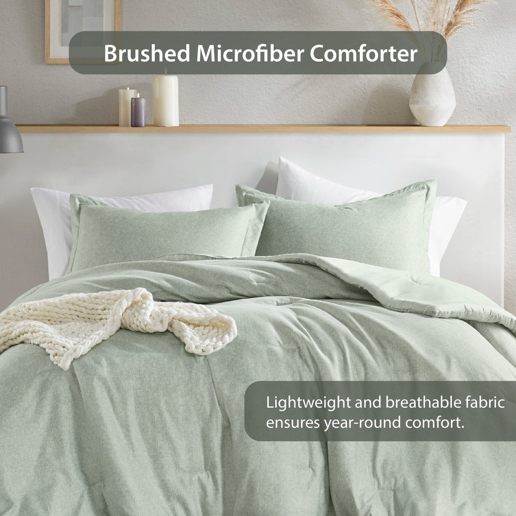 Fluffy Down Alternative Full/Queen Comforter Sets, Reversible 3 Piece Extra Soft Bedding Set, Chambray Print Sage Green Comforter Bed Set wit... - Cloud-Like Soft Lightweight Bed Comforter Detail
