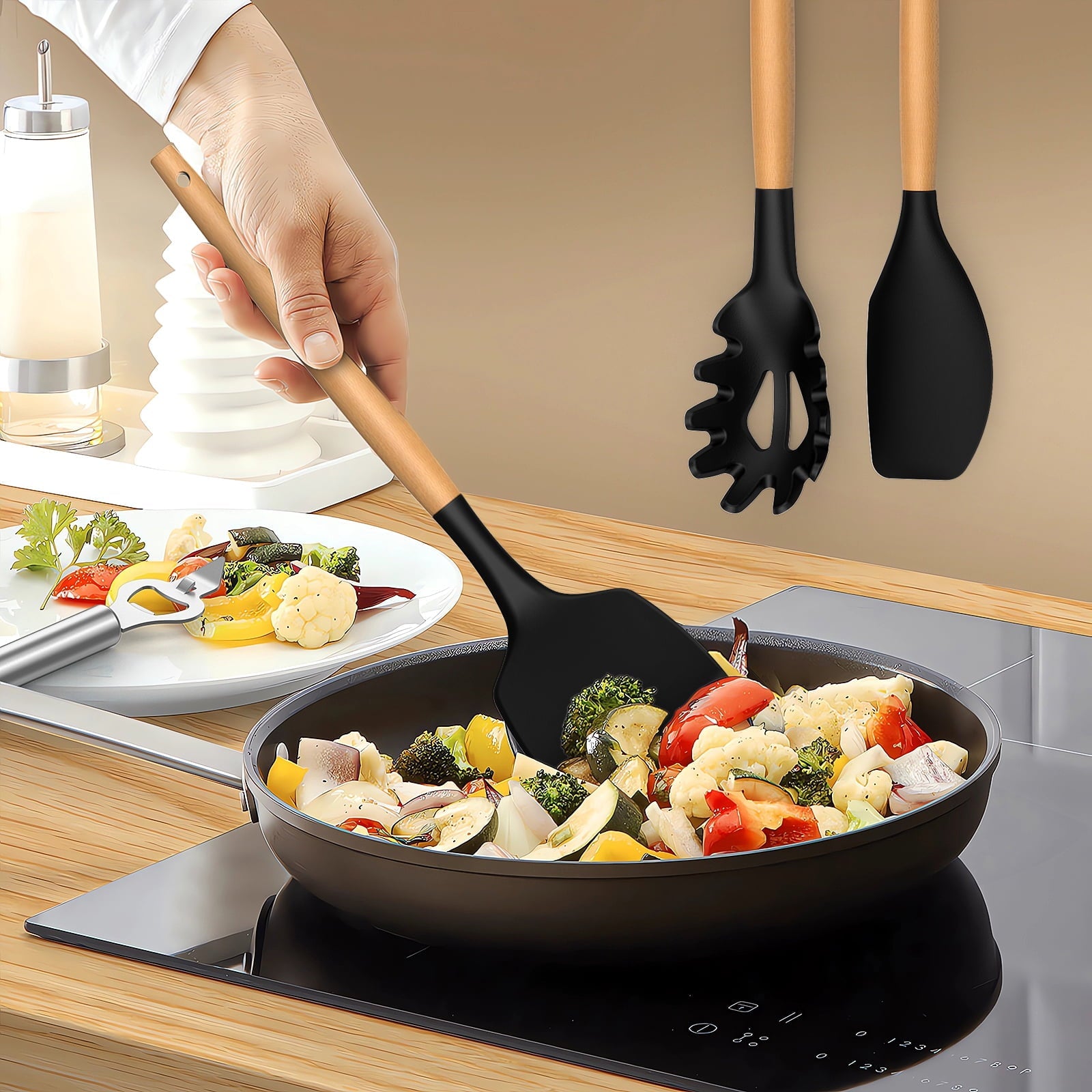 Professional Grade Silicone Cooking Utensils Set - Silicone Kitchen Utensils for Cooking Wooden Handles, 446°F Heat Resistant Kitchen Ut... - Heavy Duty Stainless Steel Kitchen Shears Detail