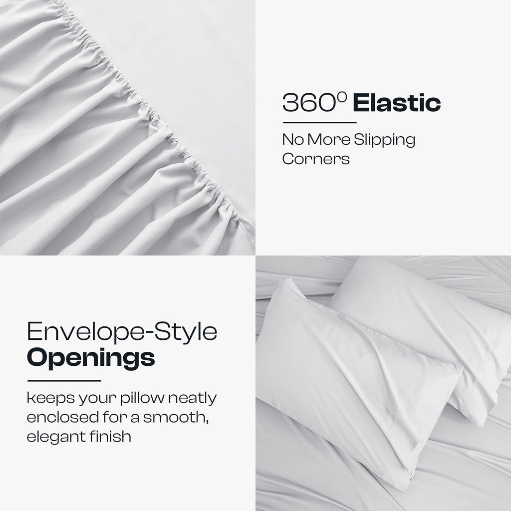 Cooling Sateen IR 3 Piece 1800 Series Deep Pocket Soft Microfiber Solid Bed Sheet Set for Kids, White Twin Size - Premium Ultra-Soft Pillowcase Pair for Sleeping Detail