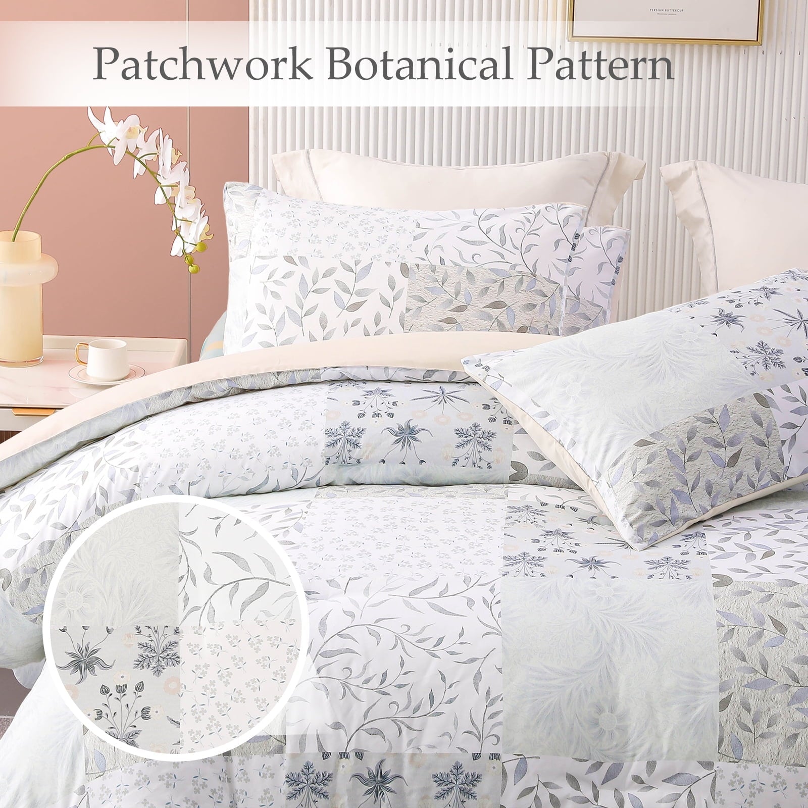 Hypoallergenic Cloud 3-Piece Patchwork King Size Comforter Set, Microfiber Bedding Down Alternative Comforter for All Seasons with 2 Pillo... - Hypoallergenic Ultra-Fluffy Quilt for Winter Detail