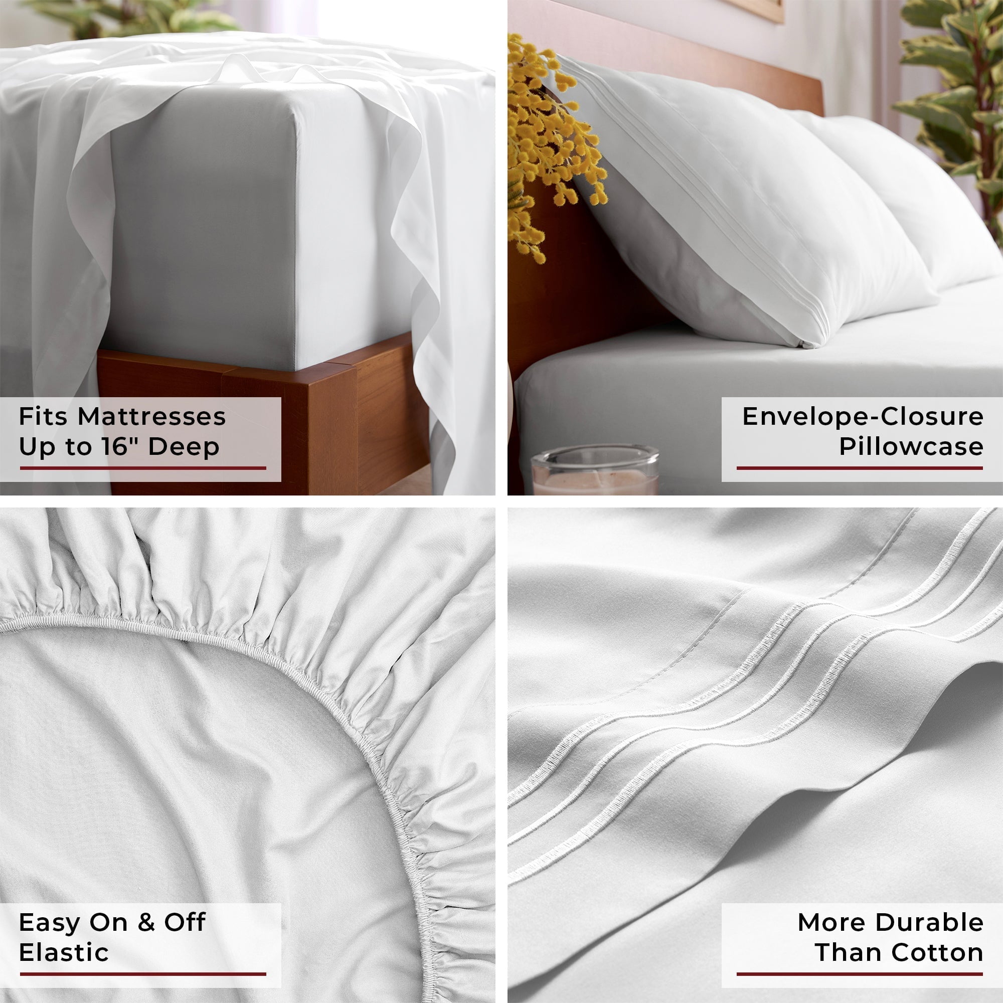 Premium Egyptian Cotton Iconic 6 Piece Bed Sheet Set Brushed Microfiber, Deep Pocket, Queen, White - Cooling Hotel Quality Bedding Sheets and Pillowcases Detail
