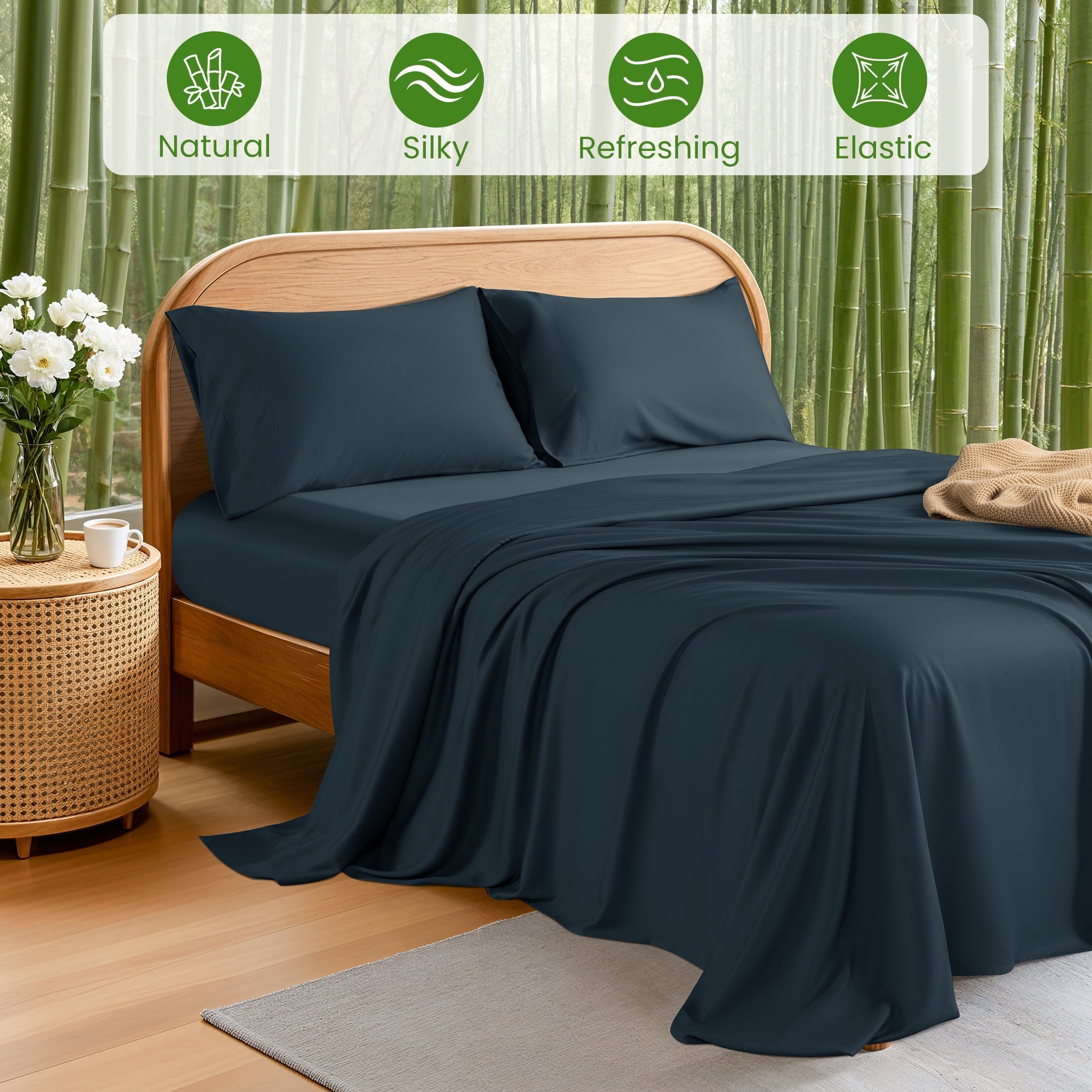 Ultra-Soft 100% Organic Luxurious Bamboo Sheets, Queen Sheet Set 4-Piece with 16" Deep Pocket, Silky Smooth Luxury Bed Sheets, N... - Luxury Bed Sheet Set with Deep Pockets Detail