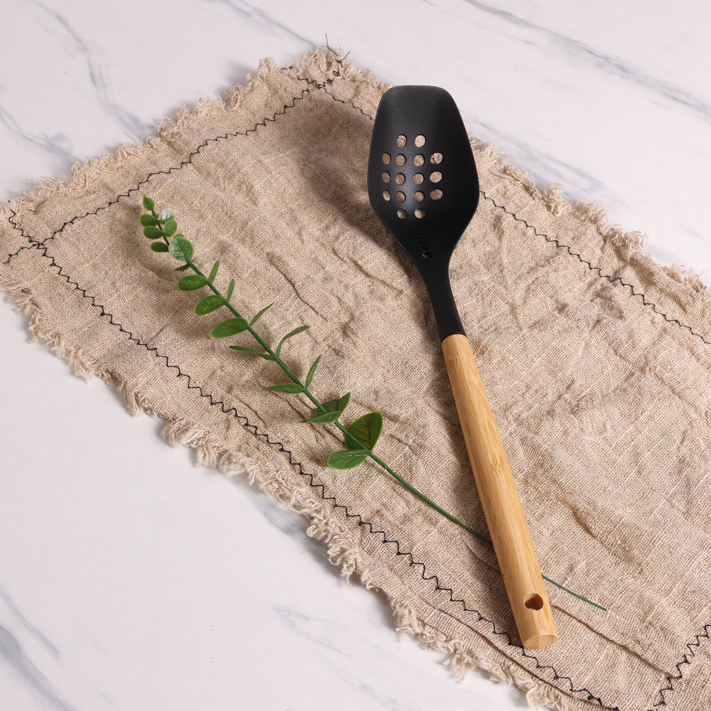 Professional Grade Cooking Spoon with Bamboo Handle, 12.6"2.7", & Bamboo, Black - Heavy Duty Stainless Steel Kitchen Shears Detail